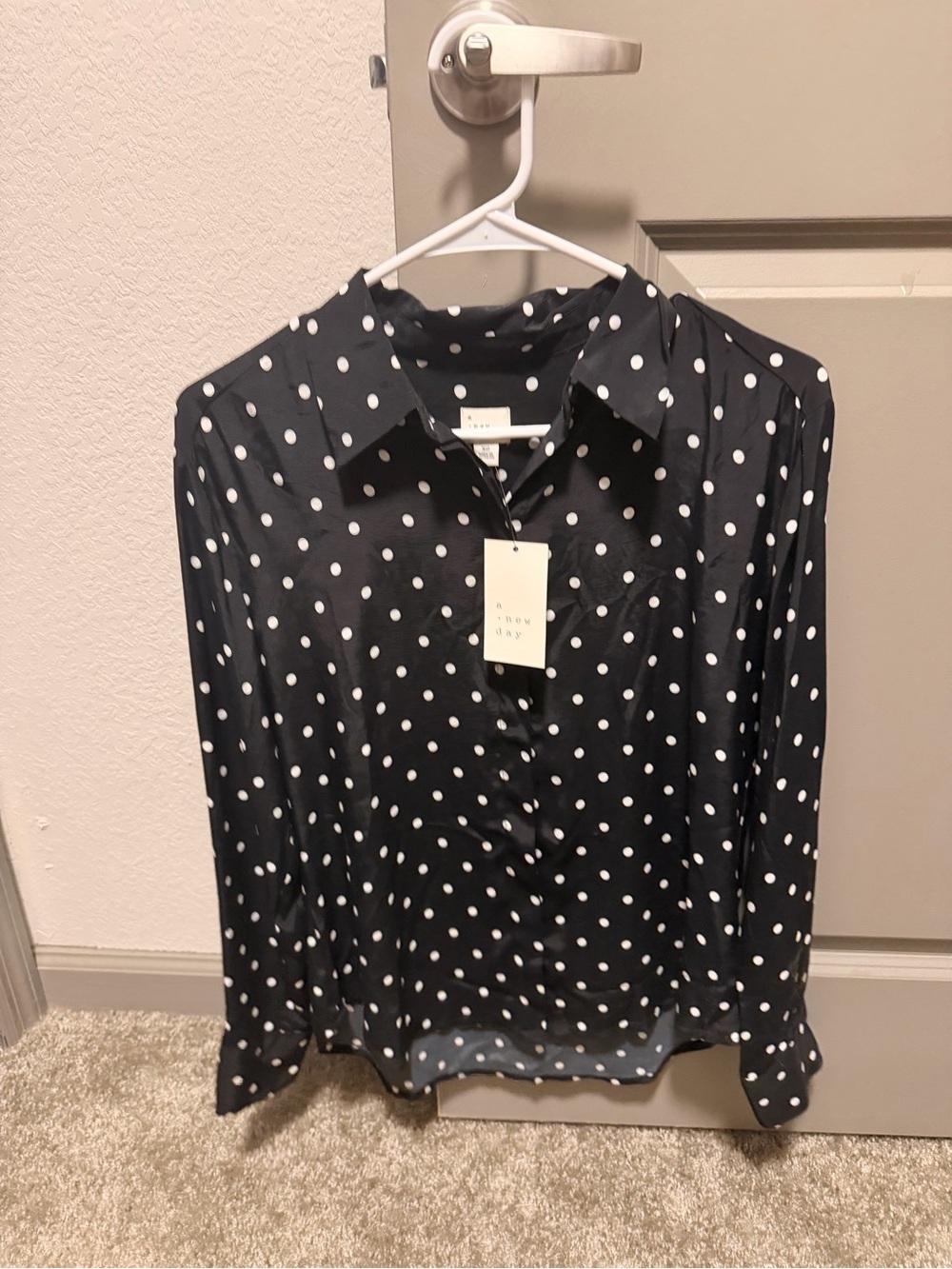 a new day Black and White Polka Dot Button Down Shirt